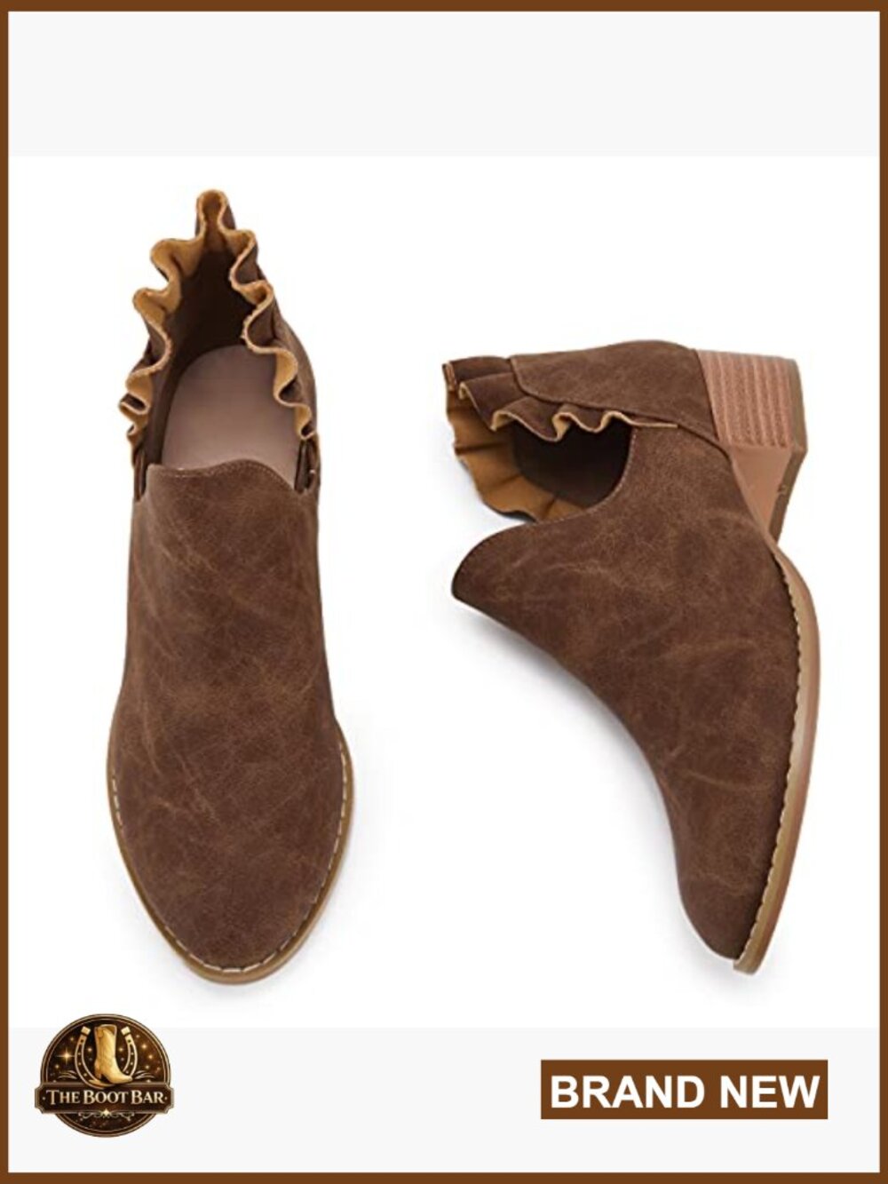 Ruffled V Cut Out Pointed Toe Chunky Low Heel Ankle Booties - Picture 4 of 6